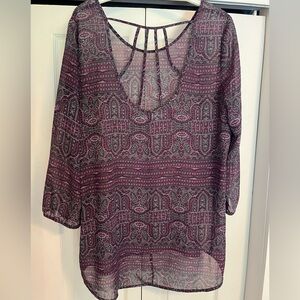 Maurices Purple and Green Patterned Blouse